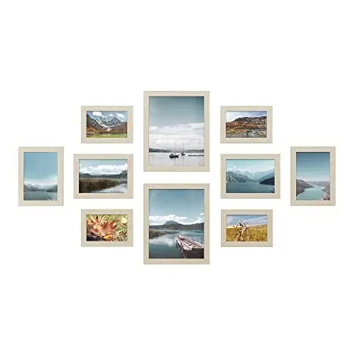 Produktbild: SONGMICS Bilderrahmen 10er Set, für 2 Fotos in 20 x 25 cm, 4 Fotos in 13 x 18 cm, 4 Fotos in 10 x 15 cm, Kunststoffscheibe, MDF, naturbeige RPF310N02