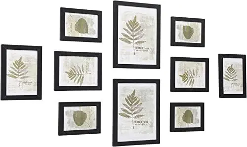 Produktbild: SONGMICS Bilderrahmen 10er Set, für 2 Fotos in 20 x 25 cm, 4 Fotos in 13 x 18 cm, 4 Fotos in 10 x 15 cm, Kunststoffscheibe, MDF, tintenschwarz RPF310H