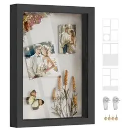 Produktbild: SONGMICS Bilderrahmen, 3 Passepartouts, Fotorahmen zum Befüllen, 4 Stecknadeln, Collage für Bilder 10,2 x 15,2 cm, 10,2 x 10,2 cm, 2 spurenlose Wandhaken, aschschwarz RPF019B01