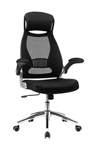 Produktbild: SONGMICS Bürostuhl, Drehstuhl, Chefsessel, Bürodrehstuhl mit Kopfstütze, klappbare Armlehnen, Wippfunktion, Schwarz OBN86BK, 64 x 54 x (113-123) cm