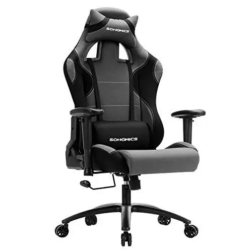 Produktbild: SONGMICS Bürostuhl Gaming Stuhl mit hoher Rückenlehne Formschaum gepolsterte Sitzschale verstellbare Kopfkissen und Lendenkissen für Soho- oder Büroarbeit, schwarz-grau, RCG02G