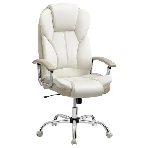 Produktbild: SONGMICS Bürostuhl, Schreibtischstuhl, Gaming-Stuhl mit Armlehnen, Computerstuhl, Chefsessel, höhenverstellbar, Homeoffice, Arbeitszimmer, cremeweiß-kamellbraun OBG057W01