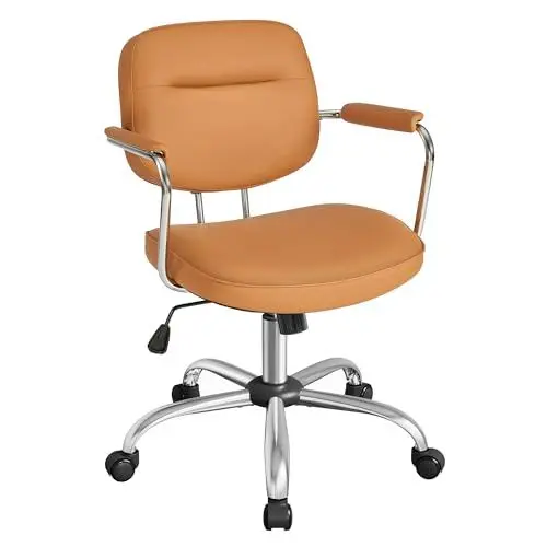 Produktbild: SONGMICS Homeoffice-Stuhl, Schreibtischstuhl, Schminkstuhl, PU, Drehstuhl, ergonomischer Bürostuhl, Armlehnen, Wippfunktion, höhenverstellbar, für Büro, Homeoffice, karamellbraun OBG033K01