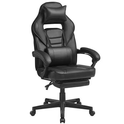 Produktbild: SONGMICS Bürostuhl, Schreibtischstuhl, ausziehbare Fußstütze, Kopfkissen, Lendenkissen, höhenverstellbar, ergonomisch, neigbare Rückenlehne, bis 150 kg belastbar, tintenschwarz OBG073B05