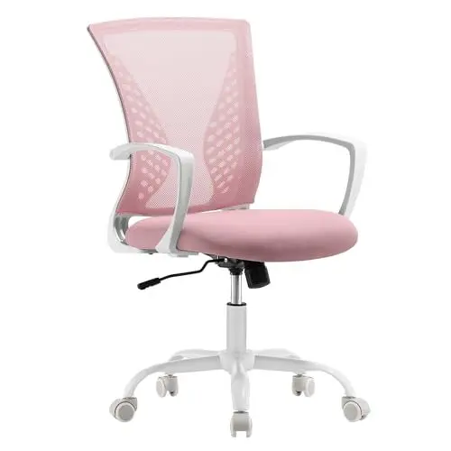 Produktbild: SONGMICS Bürostuhl, Schreibtischstuhl mit Netzbespannung, höhenverstellbarer Computerstuhl, Drehstuhl, Wippfunktion, atmungsaktiv, Büro, Arbeitszimmer, bis 120 kg belastbar, pastellrosa OBN022R02