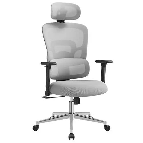 Produktbild: SONGMICS Bürostuhl ergonomisch, Schreibtischstuhl, hohe Rückenlehne, Computerstuhl, höhenverstellbare Lordosenstütze, verstellbare Kopfstütze, Armlehnen, Homeoffice, Taubengrau OBN070G01