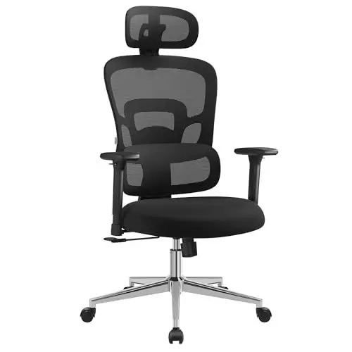Produktbild: SONGMICS Bürostuhl ergonomisch, Schreibtischstuhl, hohe Rückenlehne, Computerstuhl, höhenverstellbare Lordosenstütze, verstellbare Kopfstütze, Armlehnen, Homeoffice, tintenschwarz OBN070B01