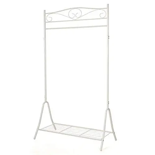 Produktbild: SONGMICS Garderobenständer, Garderobe, Kleiderständer mit Schuhablage, Schuhregal, aus Metall, Flur, Schlafzimmer, 90 x 44,5 x 173 cm, romantisch, cremeweiß HSR01W, Creamwei
