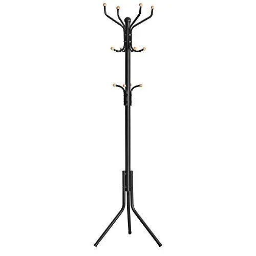 Produktbild: SONGMICS Garderobenständer aus Metall, stabiler Kleiderständer, Garderobe, für Kleidung, Taschen und Hüte, Höhe 182 cm, mit 12 Haken, schwarz RCR19B