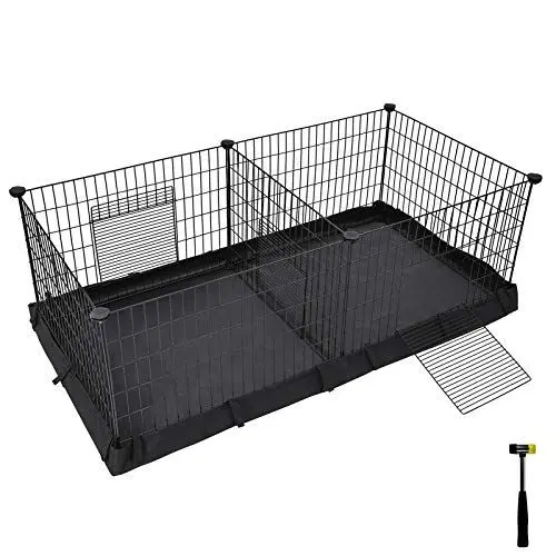 Produktbild: SONGMICS Gehege für Meerschweinchen, Kleintiergehege, Freilaufgehege, mit Trennwand, 2 Separate Bereiche, mit Boden aus Gewebe, 3 Türen, 123 x 63 x 46 cm, schwarz LPI07H