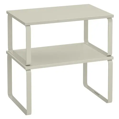 Produktbild: SONGMICS Gewürzregal, 2er Set Küchen-Organizer, Küchenregal, Schrank-Organizer Küche, erweiterbar, kleines Regal, stapelbar, Metall und Holzwerkstoff, cappuccinobeige KCS002K01