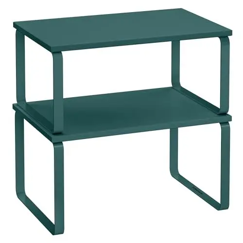 Produktbild: SONGMICS Gewürzregal, 2er Set Küchen-Organizer, Küchenregal, Schrank-Organizer Küche, erweiterbar, kleines Regal, stapelbar, Metall und Holzwerkstoff, efeugrün KCS002C02