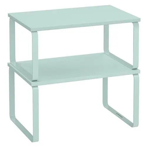 Produktbild: SONGMICS Gewürzregal, 2er Set Küchen-Organizer, Küchenregal, Schrank-Organizer Küche, erweiterbar, kleines Regal, stapelbar, Metall und Holzwerkstoff, mondlichtgrün KCS002C01