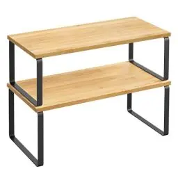 Produktbild: SONGMICS Gewürzregal, 2er Set Küchen-Organizer, Küchenregal, Schrank-Organizer Küche, erweiterbar, kleines Regal, stapelbar, Metall und Holzwerkstoff, tintenschwarz-naturbeige KCS200B01