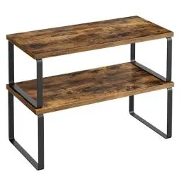 Produktbild: SONGMICS Gewürzregal, 2er Set Küchen-Organizer, Küchenregal, Schrank-Organizer Küche, erweiterbar, kleines Regal, stapelbar, Metall und Holzwerkstoff, tintenschwarz-vintagebraun KCS200X01