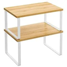 Produktbild: SONGMICS Gewürzregal, 2er Set Küchen-Organizer, Küchenregal, Schrank-Organizer Küche, erweiterbar, kleines Regal, stapelbar, Metall und Holzwerkstoff, wolkenweiß-naturbeige KCS02NW