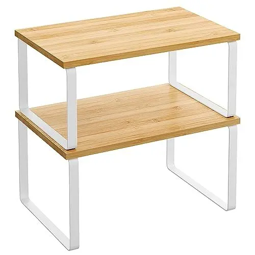 Produktbild: SONGMICS Gewürzregal, 2er Set Küchen-Organizer, Küchenregal, Schrank-Organizer Küche, erweiterbar, kleines Regal, stapelbar, Metall und Holzwerkstoff, wolkenweiß-naturbeige KCS02NW