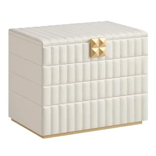Produktbild: SONGMICS HOME ANAH Kollektion - Schmuckkästchen stapelbar mit Spiegel, 4 Ebenen Schmuckaufbewahrung, PU mit Nähten, Schmucktabletts, 17 x 28 x 20,5 cm, Geschenkidee, wolkenweiß JBC181W01