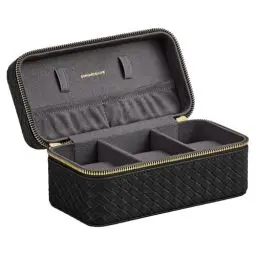 Produktbild: SONGMICS HOME Uhrenbox unterwegs, Etui für 3 Uhren, PU im Flechtlook, 10 x 20 x 9 cm, Geschenkidee, RONNE Kollektion, Bezug in Schwarz, Innenfutter in Schiefergrau JWB017G01