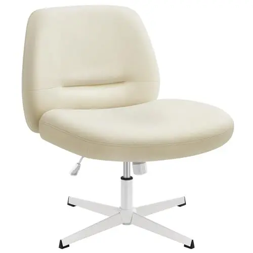 Produktbild: SONGMICS HOME Schneidersitz Stuhl, Schminkstuhl, Drehstuhl ohne Armlehnen, Schreibtischstuhl, breite Sitzfläche, modern, mit Kreuzfuß, höhenverstellbar, Wippfunktion, cremeweiß OBG046W01