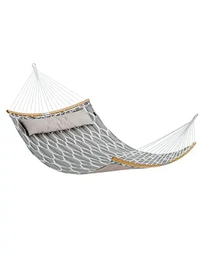 Produktbild: SONGMICS Hängematte, gepolstert, gesteppt, mit teilbaren gebogenen Bambusstangen, mit Kopfstütze, 200 x 140 cm, bis 225 kg belastbar, graue und beige Rauten GDC034G02