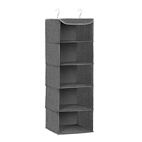 Produktbild: SONGMICS Hängeorganizer, Schrank-Organizer, Hängeregal, Hängeaufbewahrung, faltbar und platzsparend, Metallhaken und Bambus-Einsätze, leinenartige Textur, grau RYCH06G