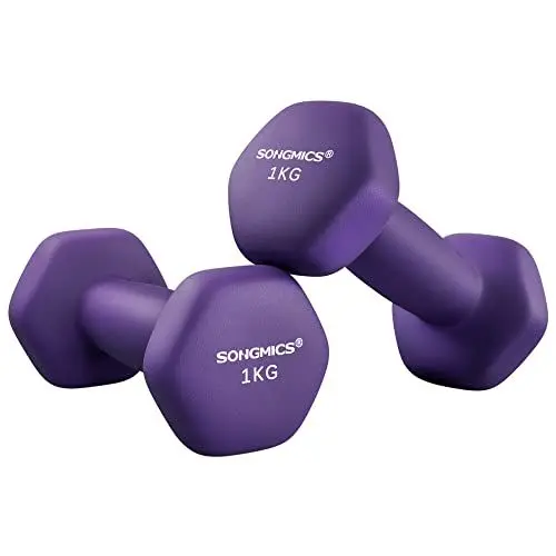 Produktbild: SONGMICS Hanteln, 2er Set, 2 x 1 kg, Hantelset, Kurzhanteln, Hexagon, Neopren-Beschichtung, Krafttraining, Workout, Fitnesstraining, für Zuhause, aschlila SYL902P02