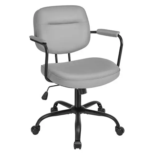 Produktbild: SONGMICS Homeoffice-Stuhl, Schreibtischstuhl, Schminkstuhl, PU, Drehstuhl, ergonomischer Bürostuhl, Armlehnen, Wippfunktion, höhenverstellbar, für Büro, Homeoffice, Taubengrau OBG033G01