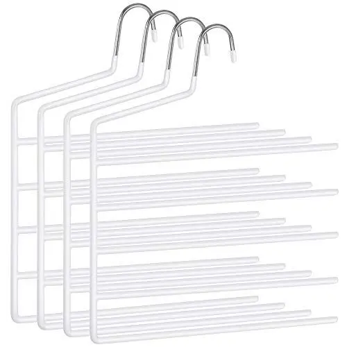 Produktbild: SONGMICS HosenbÜgel platzsparend, 4er Set, Mehrfach-KleiderbÜgel, offenes Ende, rutschfest, fÜr je 5 Hosen, fÜr Jeans, HandtÜcher, Schals, weiß CRI034W02