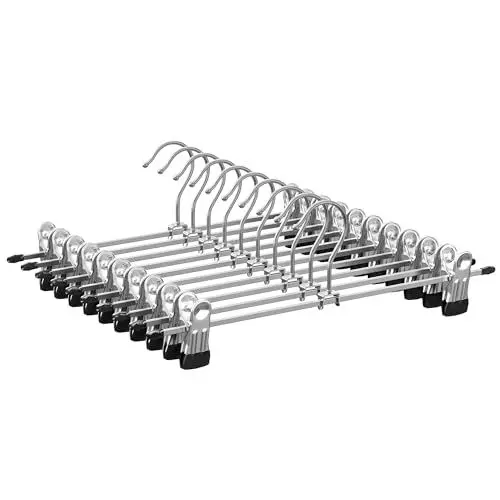 Produktbild: SONGMICS Hosenbügel aus Metall, 10er Set, Kleiderbügel mit Klammern, 31 cm lang, rutschfest, für Hosen, Röcke und Socken, Rockbügel, gut belastbar, metallicsilber-tintenschwarz CRI003E10