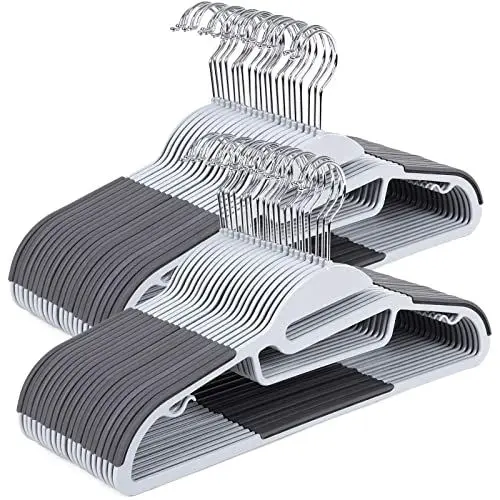 Produktbild: SONGMICS Kleiderbügel Kunststoff, 50er Set, Bügel mit U-förmiger Öffnung, platzsparend, 0,5 cm dick, 41,5 cm breit, um 360° drehbarer Haken, hellgrau-dunkelgrau CRP41G-50