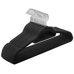 Produktbild: SONGMICS Kleiderbügel Samt, 20er Set, Bügel, rutschfest, kleine Stange für Krawatten, 360° drehbarer Haken, 0,6 cm dick, platzsparend, 43,5 cm lang, für Mäntel, Hosen, Silber-Schwarz CRF20B