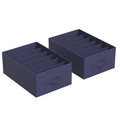 Produktbild: SONGMICS Kleiderschrank-Organizer 2er Set, Aufbewahrungsbox 6 Fächer, Schubladen-Ordnungssystem, Ordnungsboxen faltbar, 42 x 30 x 17 cm, für Hosen, Kleidung, Rauchblau RUS009I02