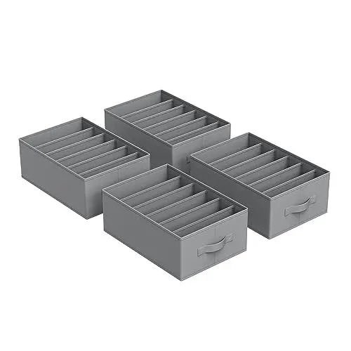 Produktbild: SONGMICS Kleiderschrank-Organizer 4er Set, Aufbewahrungsbox 6 Fächer, Schubladen-Ordnungssystem, Ordnungsboxen faltbar, 42 x 30 x 17 cm, für Hosen, Kleidung, taubengrau RUS009G04