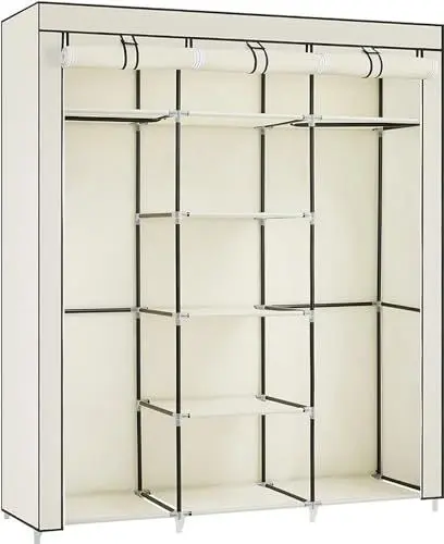 Produktbild: SONGMICS Kleiderschrank, Faltschrank, Stoffschrank, faltbare Garderobe mit 2 Kleiderstange, 175 x 150 x 45 cm, Beige RYG12M