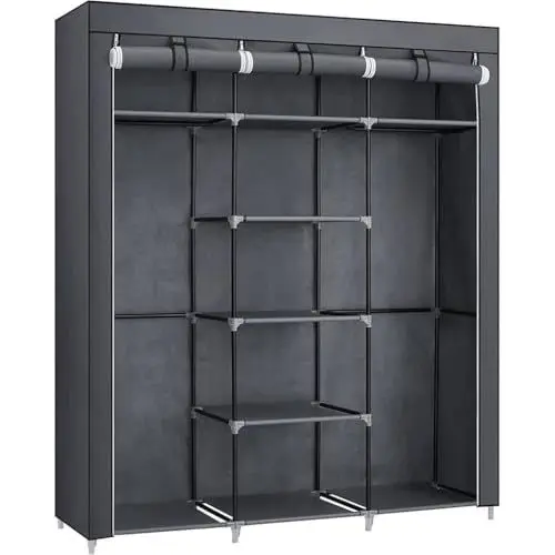 Produktbild: SONGMICS Kleiderschrank, Faltschrank, Stoffschrank, faltbare Garderobe mit 2 Kleiderstange, 175 x 150 x 45 cm, grau RYG12G