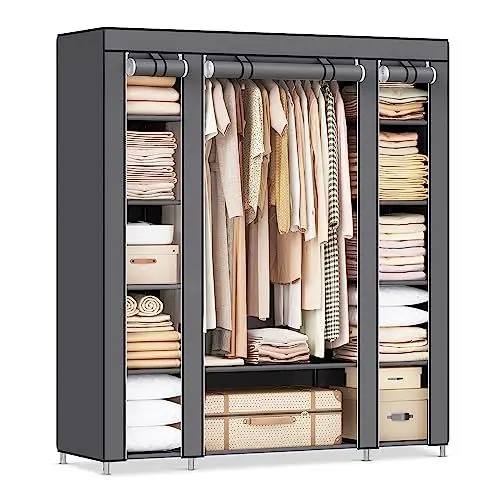 Produktbild: SONGMICS Kleiderschrank, Stoffschrank, 12 mit Kleiderstange und Ablagen, Stabiler Schrank, für Schlafzimmer, Ankleidezimmer, 150 x 45 x 175 cm, grau LSF03G