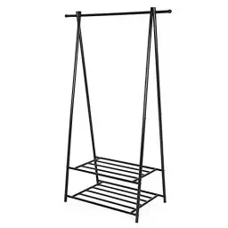 Produktbild: SONGMICS Kleiderständer, Garderobenständer, Garderobe, 2 Ablagen für Schuhe und Boxen, Metallgestell, platzsparend, ideal für Schlafzimmer, Flur und Büro, schwarz HSR05B