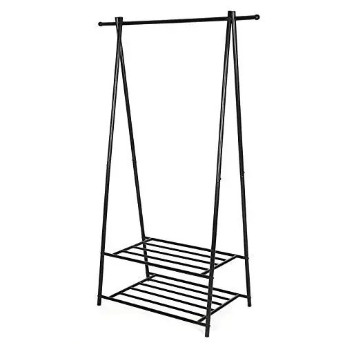 Produktbild: SONGMICS Kleiderständer, Garderobenständer, Garderobe, 2 Ablagen für Schuhe und Boxen, Metallgestell, platzsparend, ideal für Schlafzimmer, Flur und Büro, schwarz HSR05B