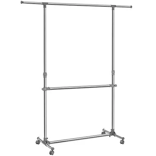 Produktbild: SONGMICS Kleiderständer Garderobenständer mit Rollen Höhenverstellbar von 113 bis 198 cm, Edelstahl plattierte Rohre, LLR401