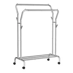 Produktbild: SONGMICS Kleiderständer auf Rollen, 2 Kleiderstangen, Garderobenstange, Garderobenständer aus Stahlrohren, bis 100 kg belastbar, 103,5 cm breit, multifunktionale Aufbewahrung, silbern HSR107E01