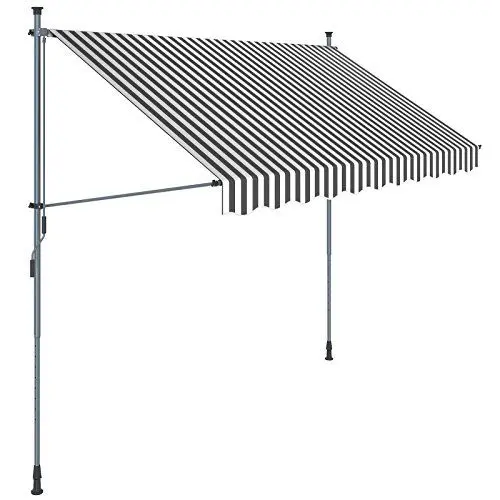 Produktbild: SONGMICS Klemmmarkise, 300 cm, Balkonmarkise, Sonnenschutz, Markise mit Gestell, Verstellbare Höhe 2-3 m, Grau-Weiß gestreift GSA313GW
