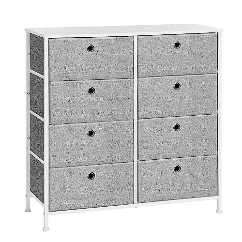 Produktbild: SONGMICS Kommode, Aufbewahrungsschrank, 8 Stoffschubladen, mit Metallgestell, Tischplatte, für Kleiderschrank, Wohnzimmer, hellgrau-weiß LTS24W
