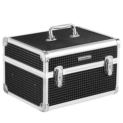 Produktbild: SONGMICS Kosmetikkoffer, Make-up Koffer für Reisen, Schminkkoffer, Aufbewahrung, für Friseure und Visagisten, mit herausnehmbarem Tablett, mit Schlössern, schwarz JBC328B01