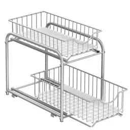 Produktbild: SONGMICS Küchenschrank Organizer, Küchenregal, Ordnungssystem, 2 Ebenen, stapelbar, erweiterbar, mit Metallkörben, für Küche, metallisches Silber KCS017E01