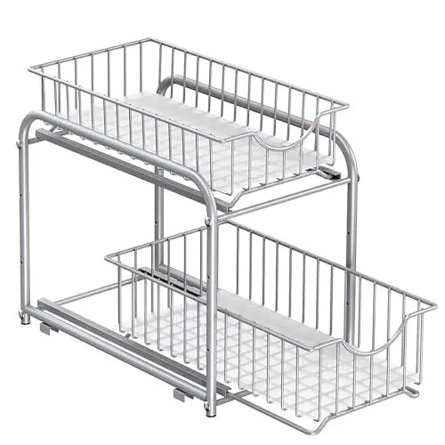 Produktbild: SONGMICS Küchenschrank Organizer, Küchenregal, Ordnungssystem, 2 Ebenen, stapelbar, erweiterbar, mit Metallkörben, für Küche, metallisches Silber KCS017E01