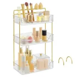Produktbild: SONGMICS Make-up Organizer, 2 Typen von Zubehörteilen, Kosmetik-Organizer 3 Ebenen, rechteckig, anpassbar, Aufbewahrung für Schminktisch, Geschenkidee, transparent JKA013W01