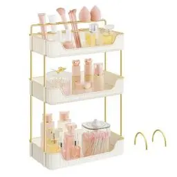 Produktbild: SONGMICS Make-up Organizer, 2 Typen von Zubehörteilen, Kosmetik-Organizer 3 Ebenen, rechteckig, anpassbar, Aufbewahrung für Schminktisch, Geschenkidee, wolkenweiß JKA013W02