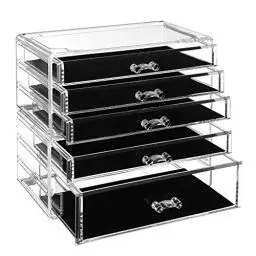 Produktbild: SONGMICS Make-up Organizer, 2 stapelbare Aufbewahrungsboxen für Schmuck und Kosmetik, mit 5 Schubladen, aus Kunststoff, Transparent JMU32TP