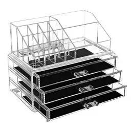 Produktbild: SONGMICS Make-up Organizer, Kosmetik-Organizer mit 3 Schubladen und 15 Fächern in unterschiedlichen Größen, transparent JKA002TP